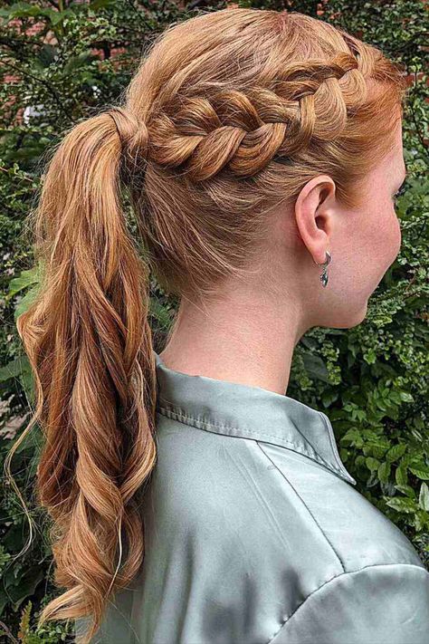 Side French Braid with Pony for a Cheerleaders Long Hair French Braid Ponytail, Side French Braids, Pony Hairstyles, Cheerleading Hairstyles, Effortless Hairstyles, Back To School Hairstyles, Cornrow Hairstyles, Kids Braided Hairstyles, French Braid