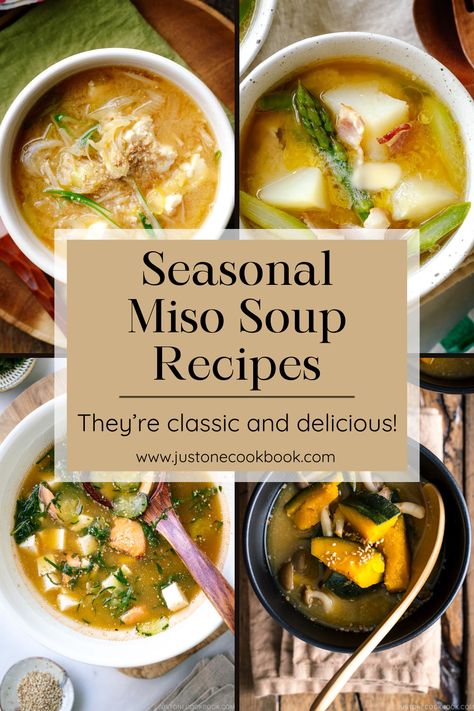 These Seasonal Miso Soup Recipes will help you live your dream of enjoying miso soup every single day year-round! This collection is packed full of wonderful flavors and every one of these recipes is easy to make. Check out the full list today and save it for all of your seasonal miso soup needs! Miso Fish Soup, Miso Soup Ideas, Miso Soup And Rice, Miso Egg Drop Soup, Miso Soup Breakfast, Japanese Soups And Stews, Shiro Miso Recipes, Miso Soup Add Ins, Authentic Miso Soup