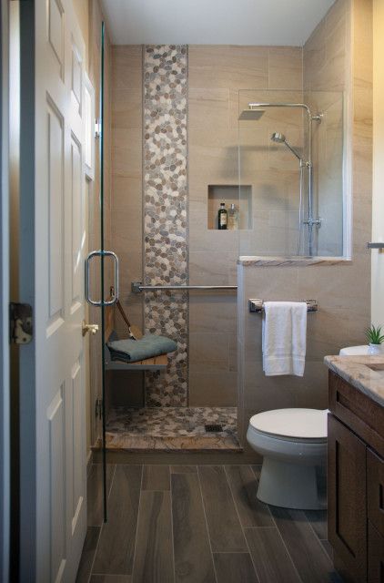 Ann Arbor Mother-in-Law Bathroom Remodel - Transitional - Bathroom - Other - by KSI Kitchen & Bath | Houzz IE Luxury Farmhouse Bathroom, Mother In Law Suite, Small Half Bathroom, Small Apartment Bathroom, Shower Box, Transitional Bathroom, Rustic Storage, Black And White Tiles, Half Bathroom