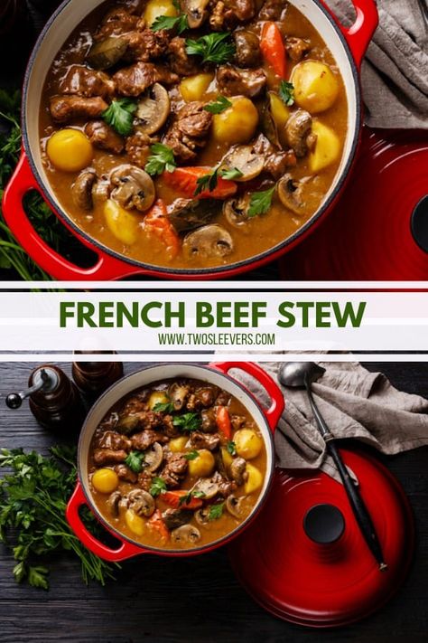 Beef Daube | Instant Pot Beef Daube | Pressure Cooker Beef Daube | French Beef Stew | Daube Recipes | Slow Cooker Beef Daube | Dutch Oven Beef Daube | Instant Pot French Beef Stew | TwoSleevers | #twosleevers #beefdaube #daube #beefstew #instantpot Beefstew Instantpot, Summer Beef Stew, French Entrees, French Beef Stew Recipe, Beef Daube, Dutch Oven Beef Stew, Pressure Cooker Beef Stew, French Beef Stew, Pressure Cooker Beef