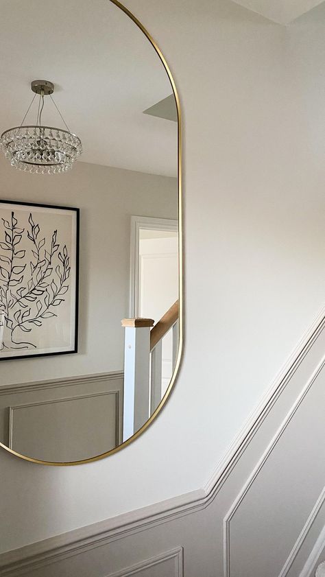 Sarah Heard ✨ | My most asked questions answered: 1. The panelling is Elephant’s Breath by Farrow and Ball in Matt emulsion 2. We used Cheshire… | Instagram Elephant Breath Farrow And Ball, Farrow And Ball Panelling, Panelled Staircase, Cheshire Mouldings, Farrow And Ball Hallway, Skirting And Architrave, Hallway Panelling, Panelled Walls, Elephants Breath