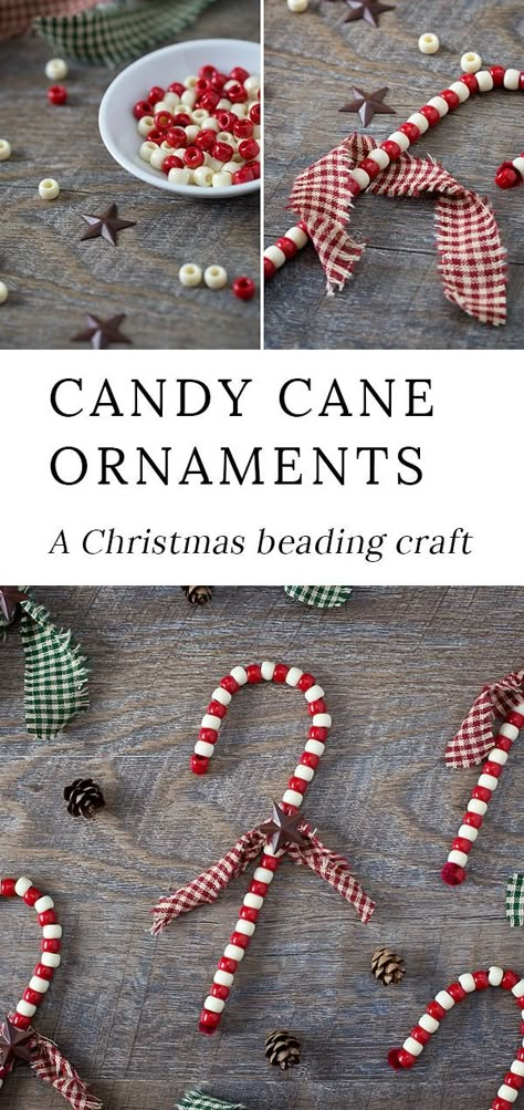 Just in time for the holidays, learn how to make Beaded Candy Cane Ornaments. Created with pipe cleaners and beads, give these fun ornaments a primitive twist, making them gift-ready and perfect for your Christmas tree. #christmas #ornaments #candycane Beaded Candy Cane Ornaments, Xmas Traditions, Camp Christmas, Nativity Tree, Candy Cane Ornaments, Beads Candy, Candy Cane Ornament, Diy Christmas Tree Ornaments, Kids Christmas Ornaments