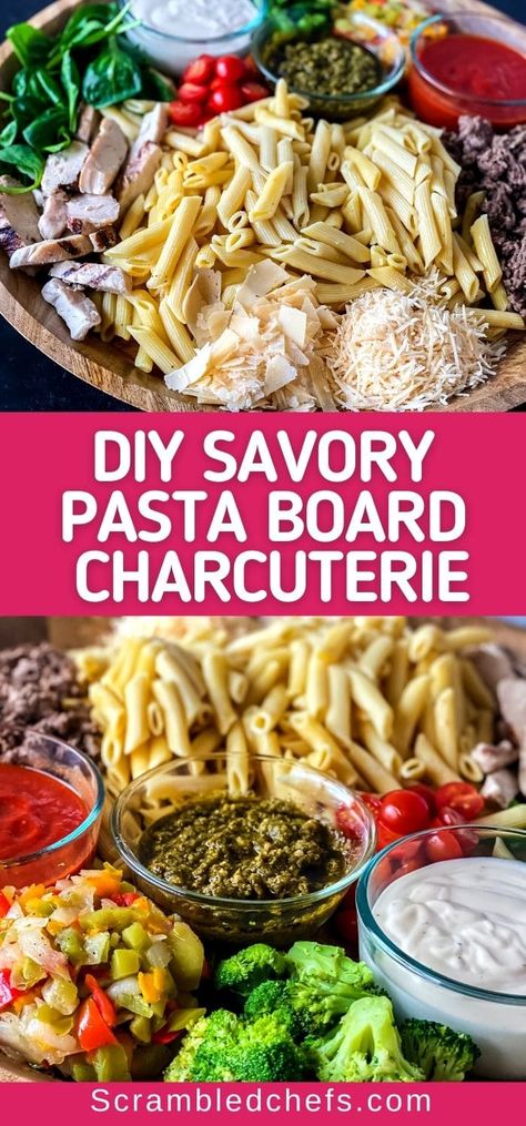 Make a custom charcuterie pasta board in minutes! This tutorial has tons of tips, ideas, and great suggestions to make yours delicious! A fun inspired pasta board idea that is sure to please everyone at your dinner table! Savory charcuterie is always a hit! Pasta Grazing Table, Noodle Charcuterie Board, Easy Dinner Charcuterie Board, Lasagna Charcuterie Board, Themed Charcuterie Boards Ideas, Drinks Board Ideas, Charcuterie Board Main Dish, Italian Food Board Ideas, Mac N Cheese Charcuterie Board