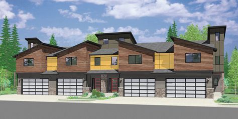 Plan F-610: Luxury Townhouse With 2 Car Garage Design Plan | Bruinier & Associates Garage Design Plans, Town House Plans, Background House, Housing Plans, Open Concept Great Room, Luxury Townhouse, Garage Guest House, Garage Apartment Plans, Luxury Garage