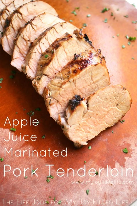 This Apple Juice Marinated Pork Tenderloin is such a great meal for busy nights! It's stuper quick and easy to put together (in advance!) and tastes delicious. Click on the photo to read more... Pork Loin Marinade, Tenderloin Crockpot, Pork Marinade Recipes, Marinated Pork Tenderloin, Pork Apple, Pork Tenderloin Marinade, Apple Juice Recipe, Recipe Using Apples, Apple Pork Tenderloin