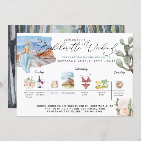 Bachelorette Weekend Itinerary | Desert Cactus Invitation Cactus Invitation, Joshua Tree Desert, Travel Bridal Showers, Wedding Weekend Itinerary, Beach Invitations, Bachelorette Weekend Itinerary, Bridal Brunch Invitations, Weekend Itinerary, Weekend Travel