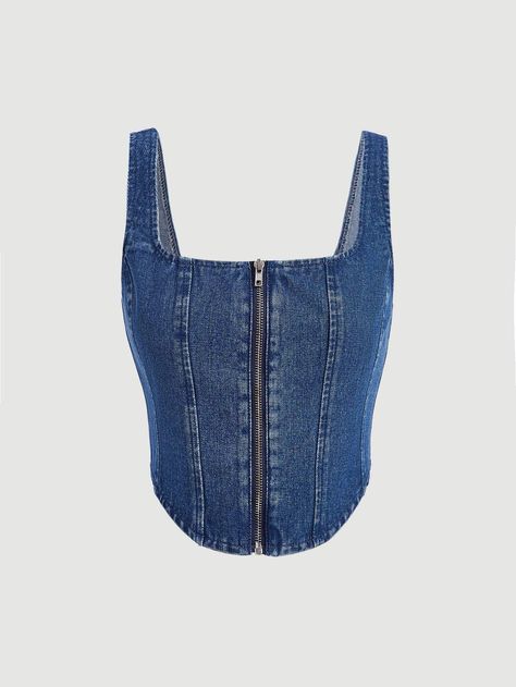 Denim Tops Women Casual, Demin Tops Outfit, Jean Tops For Women, Jean Top Outfit, Denim Tops Women, Cute Corset Tops, Crop Top Jeans, Reuse Old Jeans, Corset Jeans