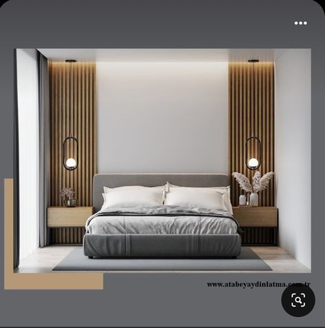 Bedroom Features Walls, Bed With Wall Panel, Featured Wall Bedroom, Simple Bed Back Wall Design, Led Panel Bedroom, Bedroom Ideas With Wood Walls, Panel Feature Wall Bedroom, Bedroom With Wall Panels, Wood Panel Bedroom Ideas