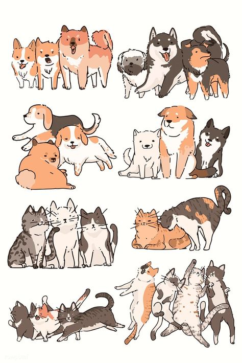 How To Draw Cats, Dogs Doodle, Dog Doodles, Cat And Dog Drawing, Draw Cats, Cute Dog Drawing, Doodle Vector, Posca Art, 강아지 그림