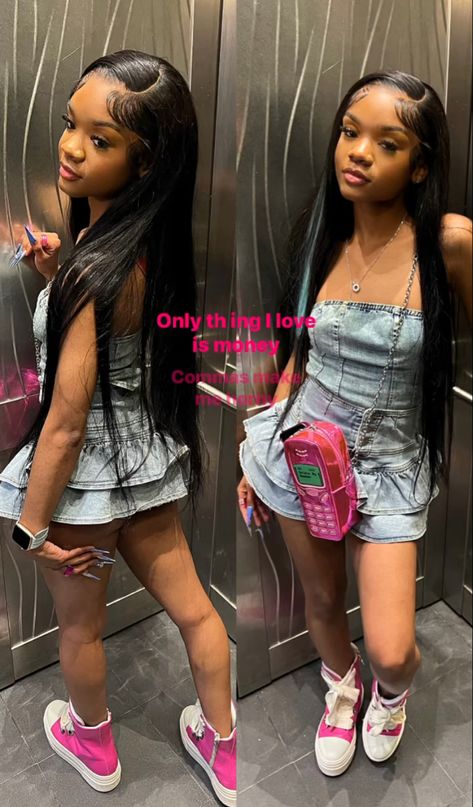 Jean Birthday Outfits Black Women, Spring Birthday Outfit Casual, Blue Jean Romper Outfit Black Women, 18th Birthday Outfit Ideas Summer, Fly Shein Outfits, Fly Girl Birthday Outfits, Outfit Ideas For Your Birthday, Calipso Shoes Outfits Black Women, Pretty Lil Thing Outfits