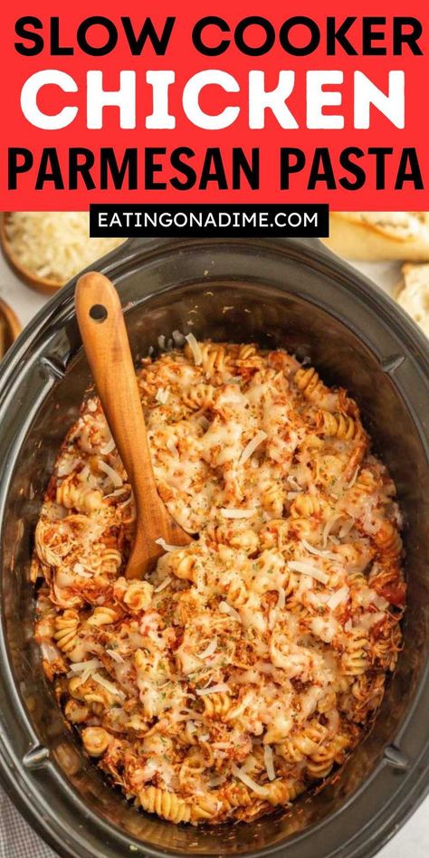 Crock Pot Chicken Parmesan, Chicken Parmesan Pasta Recipe, Crockpot Chicken Parmesan, Favorite Casserole Recipes, Slow Cooker Pasta Recipes, Crockpot Pasta, Chicken Parmesan Pasta, Crock Pot Chicken, One Pot Meal