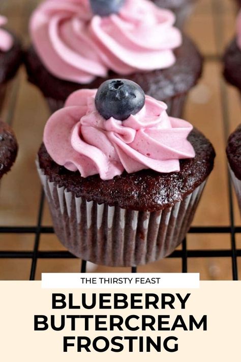 Blueberry Icing Buttercream, Blueberry Chocolate Cupcakes, Blueberry Cupcakes Easy, Blueberry Frosting Buttercream, Blueberry Frosting Recipe, Blueberry Buttercream Frosting, Keto Frosting, Blueberry Buttercream, Blueberry Frosting