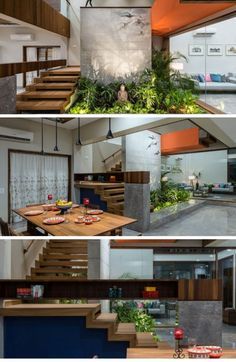 “L” HOUSE | THE GRID ARCHITECTS Bungalow Interior Ideas, Grid Architects, L House, Bungalow Interiors, Stairs In Living Room, Courtyard Design, Indian Home Interior, Casa Container, Patio Interior