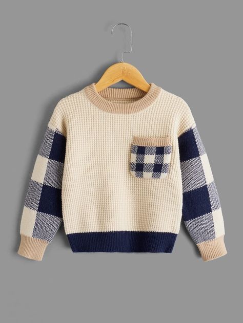 Kids Sweater Boys, Toddler Christmas Outfit, Toddler Boy Sweater, Knitting Patterns Boys, Cheap Fashion Outfits, Buffalo Plaid Pattern, Mustard Sweater, Pull Bebe, Knit Baby Sweaters