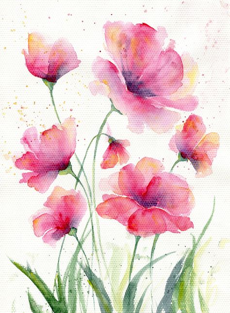 Abstract Pink Watercolor Flowers Painting Original Floral Artwork on watercolor paper This is an original watercolor painting (NOT A PRINT) of Abstract Flowers. Original gift for your best friends. Because every single drawing is hand crafted, it has its own soul and unique character. Painted on artist quality watercolor paper, 200 gsm, Acid Free. Painted by professional quality artists watercolor paints. Author: Polyakova Zoya (Mirumir) Painted area size  10.4x7.4 inches (26.5x19 cm)  Paper siz Water Colour Floral Prints, Free Hand Watercolor Painting, Watercolor Single Flower, Abstract Floral Painting Tutorial, Watercolor Art Flowers Beautiful, Single Flower Painting, Flowers Drawing Watercolor, Watercolour Flowers Painting, Bookmarks Craft