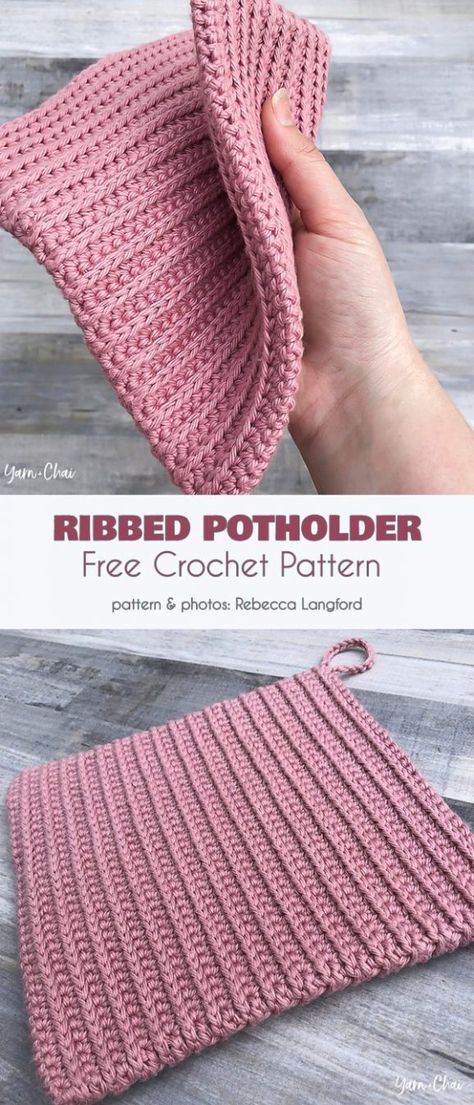 Ribbed Potholder Free Crochet Pattern #freecrochetpatterns #crochetpotholder #crochetpotholderpattern Potholder Patterns Free, Crochet Pot Holders Free Pattern, Crochet Potholder Patterns, Crochet Hot Pads, Crochet Pig, Dishcloth Crochet Pattern, Potholder Patterns, Crochet Dishcloth, Crochet Washcloth