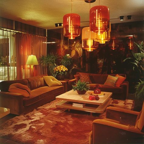 70s Drop Down Living Room, 70s 80s Home Decor, 70s Post Modern Interior Design, 70s House Living Room, 70s Lounge Aesthetic, 70s Living Room Aesthetic Vintage, 70s Japanese Interior Design, 70s Room Inspiration, 70s Maximalism