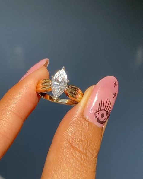 2000s Engagement Ring, 3mm Engagement Ring Band, Marquise Diamond Ring Thick Band, Classic Vintage Engagement Ring, Sofia Kaman Rings, Non Engagement Rings, Stacked Marquise Wedding Rings, Marquise Engagement Ring Thick Band, 80s Engagement Ring