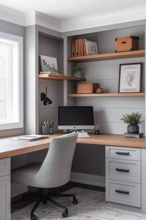 Small Office Renovation, Mens Hobby Room, Double Study Room, Shiplap Home Office, Cozy Small Office Ideas, Pocket Office Ideas Small Spaces, Fun Home Office Ideas, Small Home Office Design Interior, Basement Home Office No Windows