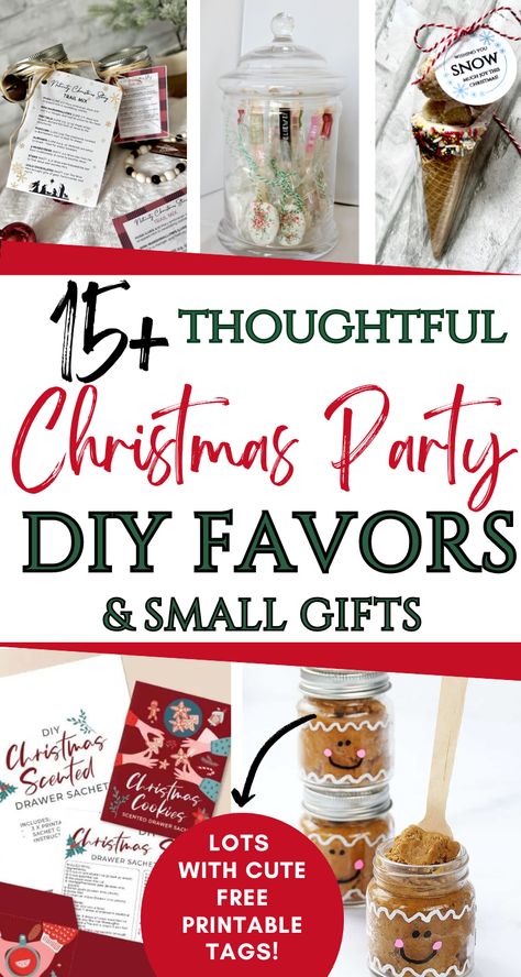 If you want your guests to leave with a small gift or token of thanks, you'll love these Christmas party favors! These easy small gifts are thoughtful & many include cute free printable tags, and there are lots of DIY options for food and non-food gifts! These favors also make great gifts for neighbors, friends, coworkers, teachers, service workers, and more! Christmas Gift For Coworkers Diy, Diy Christmas Gift Coworkers, Christmas Goodie Bags For Family, Christmas Diy Gift Ideas For Coworkers, Small Gifts For Staff Christmas, Holiday Goodie Bags For Work, Diy Gift Coworkers, Homemade Holiday Gifts For Neighbors, Diy Christmas Gifts For Staff