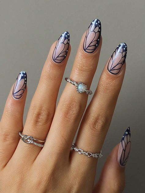 Multicolor  Collar   Geometric Color Nails,3D Nails Embellished   Beauty Tools Butterfly Press On Nails, Red Summer Nails, Bright Summer Nails Designs, Butterfly Nail Designs, Bright Summer Nails, Short Almond, Almond Shape Nails, Color Nails, Cute Summer Nails