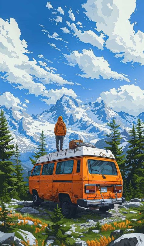 Van Life Vibes and Mountain Highs iPhone Wallpaper HD Watercolour Ideas, Image Moto, Dreamy Artwork, Iphone Wallpaper Hd Nature, Iphone Wallpaper Images, Abstract Art Wallpaper, Art Gallery Wallpaper, 캐릭터 드로잉, Cool Wallpapers Cartoon