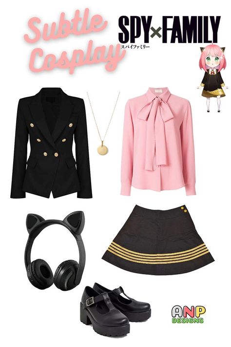 Spy X Family - Anya inspired everyday outfit. Great for school/outings. Dress it down with a vest/cardigan instead of a blazer. Subtle Cosplay, Monster High Cosplay, Chic Black Outfits, Cute Sweatpants Outfit, Everyday Cosplay, Cute Sweatpants, Vest Cardigan, Character Inspired Outfits, Fandom Outfits