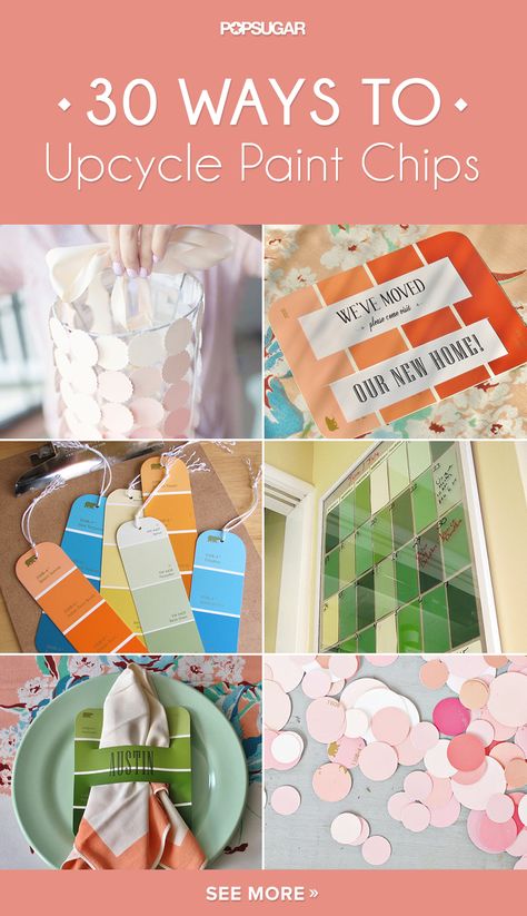 Given that they come in such pretty colors, it almost seems like a shame to throw them away. Well, keep reading to check out some of the amazing DIY projects crafters have created out of paint chips, and you may think twice about trashing yours. Paint Chips Diy, Paint Samples Crafts, Paint Chip Cards, Paint Sample Cards, Paint Chip Crafts, Paint Chip Art, Chip Art, Paint Chip, Diy Bricolage