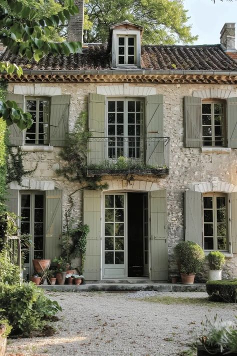 56 Stunning French Country House Exteriors English Country Farmhouse Exterior, French Window Shutters, French Country Brick Exterior, Home Exterior French Country, Country House Exteriors, French Country Farmhouse Exterior, Small French Country House, Brick Houses Exterior, French Cottage Exterior