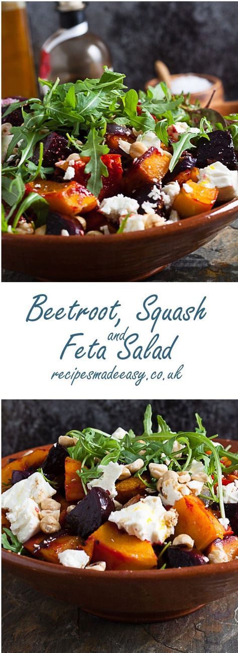 The earthy flavour of beetroot, the sweetness of butternut squash and the saltiness of feta make a delicious combination in this Beetroot, Squash and Feta Salad.  via @jacdotbee Squash Recipes Vegan, Spaghetti Squash Recipes Vegan, Feta Salat, Beetroot Salad, Spaghetti Squash Recipes, Feta Salad, Tasty Healthy, Recipes Vegan, Vegetarian Meals