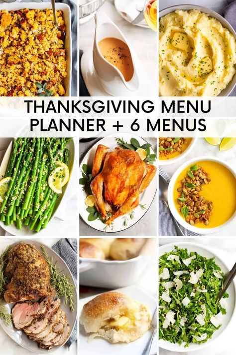 Your complete guide to planning a Thanksgiving menu full of delicious recipes that everyone at your table will love! Dozens of recipes and 6 complete menus to choose from including a romantic dinner for 2, a quick and easy menu and a vegetarian Thanksgiving menu! Thanksgiving Dinner For Two Romantic, Thanksgiving Menu For 20 People, Thanksgiving Menu Ideas List, Thanksgiving Menu List, Thanksgiving Menu Printable, Easy Thanksgiving Menu, Thanksgiving Menu Planning, Thanksgiving Menu Planner, Vegetarian Thanksgiving Menu