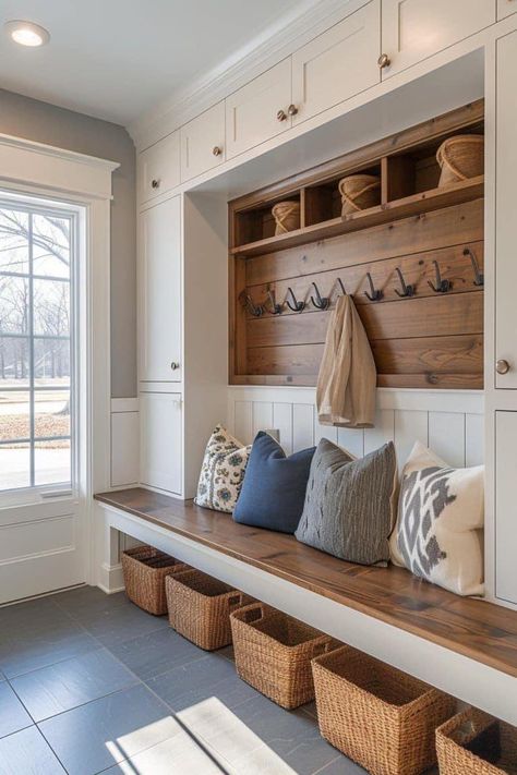 Small Mudroom Ideas, Mudroom Remodel, Decorating Above Kitchen Cabinets, Small Barns, Mud Room Entry, Mudroom Design, Boho House, Pantry Design, Dream House Plans