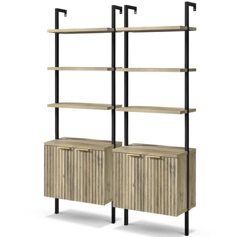 PRICES MAY VARY. Harmony of Nature and Style: Inspired by the graceful flow of nature, the Fluted Panel design elegantly embodies the subtle rhythm of natural elements. Enhanced by robust aluminum handles, this bookshelf seamlessly blends the poise of nature with durability and provides convenience when using the cabinet Robust Build: Constructed with Exterior Grade MDF, our wooden bookshelf merges robustness and longevity with aesthetics. Engineered to endure the passage of time, this ladder 5- Cool Shelves Office, Wall Mounted Ladder Book Shelf, Shelves With Rack, Fluted Cube Shelf, Tall Ladder Shelves, Room Divider Display Shelves, Beauty Salon Shelves Product Display, Large Office Shelf, Dining Room Shelves Modern