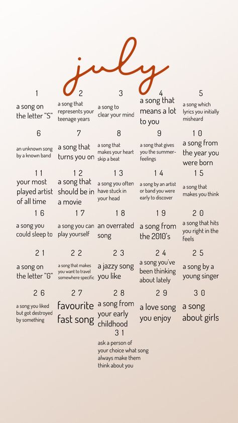 song challenge Monthly Song Challenge, Song Questions, Music Questions, Months Song, Friends Challenge, Music Notebook, Music Challenge, Writing Prompts Funny, 30 Day Song Challenge