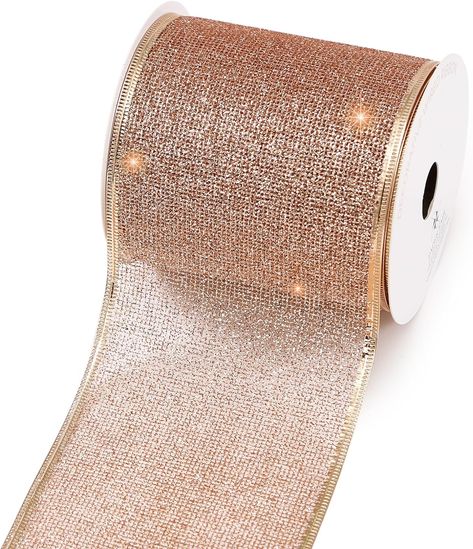 Amazon.com: PAPER FAIR 1 Roll 4 Inch Wide 10 Yd Rose Gold Glitter Wired Ribbon, Metallic Rose Gold Mesh Wired Edge Ribbon for Christmas Tree Décor, Gift Wrapping Box, Bows, Wreath, Garland, DIY Craft Rose Gold Garland, Ribbon For Christmas Tree, Gold Garland, Christmas Wired Ribbon, Metallic Christmas, Wreath Garland, Garland Diy, Gift Wrap Ribbon, Metallic Rose Gold