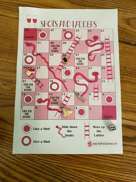 Free Printable Shots and Ladders, Ladies Night Game Shots And Ladders Game, Snakes And Ladders Drinking Game, Drink Games For Parties, Girls Drinking Games, Printable Drinking Games, Fun Ladies Night Games, Rage Cage Drinking Game, Girls Night Board Games Diy, Diy Board Games For Couples