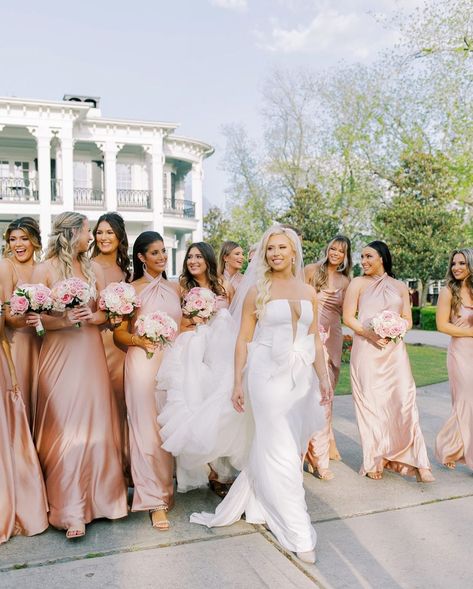 Alexa Sparks Warshauer on Instagram: “That look when you know you’ve got the best bridal party behind you 💕” Rose Gold Silk Bridesmaid Dress, Rose Bridesmaid Dresses Blush, Wedding Bridesmaid Dresses Dusty Rose, Blush Silk Bridesmaid Dresses, Bridesmaid Dress Rose Gold, Ice Pink Bridesmaid Dresses, Dusty Rose Gold Bridesmaid Dress, Gold And Pink Bridesmaid Dresses, Bridesmaid Rose Gold Dresses