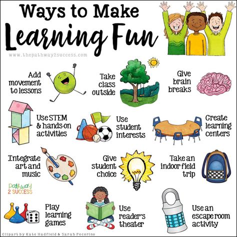 20 Ways to Make Learning Fun - The Pathway 2 Success Interactive Poster, Lesson Activities, Diy Fountain, Teaching Special Education, Make Learning Fun, Kids Moves, Social Emotional Skills, Learning Strategies, Engaging Lessons