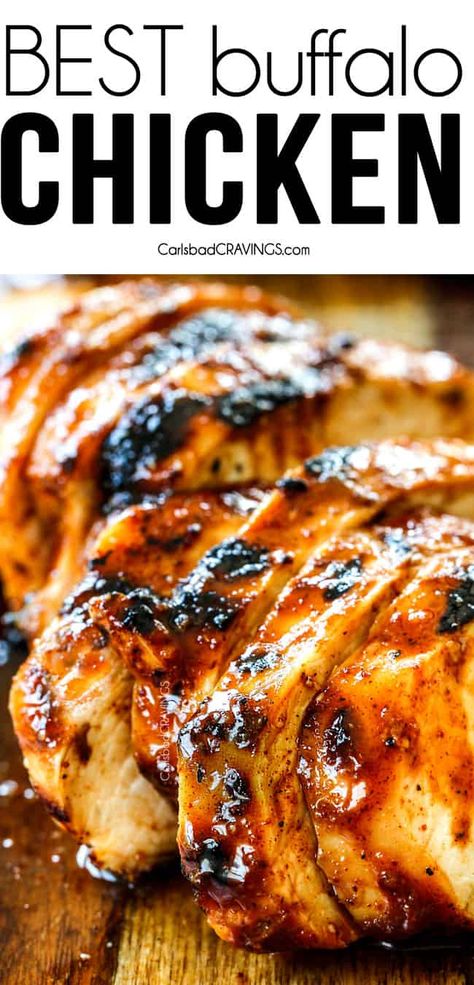 Buffalo Chicken Breast, Buffalo Chicken Recipe, Grilled Buffalo Chicken, Buffalo Chicken Recipes, Chicken Marinade Recipes, Carlsbad Cravings, Poultry Recipes, Adobo, Buffalo Chicken