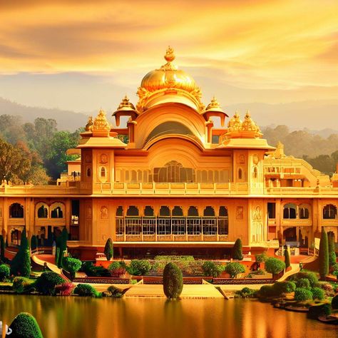 Raj Mahal, Golden Palace, Brahma Kumaris, Divine Nature, Water Falls, Royal Palace, Sun Rays, Flower Garden, Palace