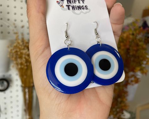 Black Clay Rings, Evil Eye Polymer Clay Earrings, Evil Eye Earrings Diy, Polymer Clay Evil Eye, Evil Eye Clay, Nazar Amulet, Eye Drop, Paper Quilling Jewelry, Clay Keychain