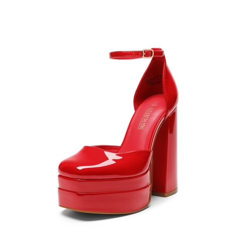 Chunky Red Heels, Closed Toe Block Heels, Red Platform Heels, Red Platform, Party Pumps, Trendy Heels, Platform Block Heels, Platform Heels Chunky, Chunky Platform