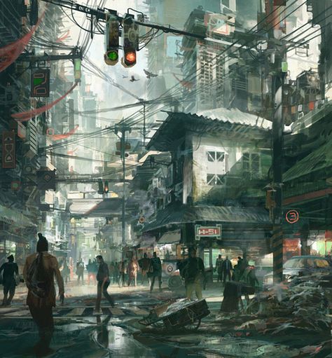 Street Scene - 25 Truly Amazing Digital Paintings Theo Prins, City Images, View Drawing, Location Design, Pelan Rumah, Arte Ninja, Guild Wars 2, Cyberpunk City, Guild Wars