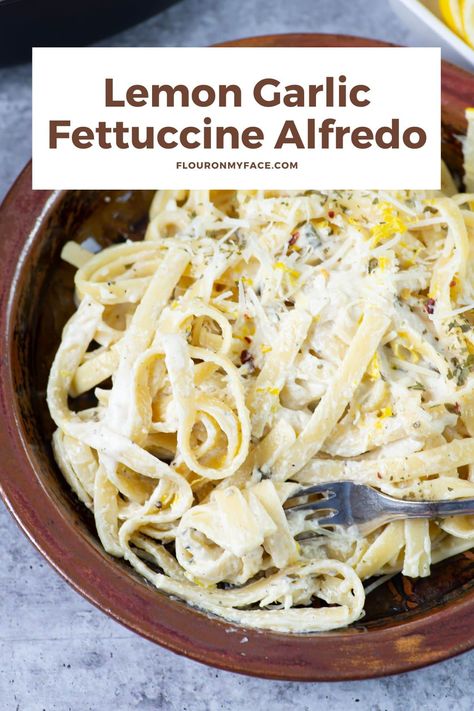 Lemon Garlic Fettuccine Alfredo recipe. Lemon Fettuccine Pasta, Lemon Alfredo Sauce, Garlic Fettuccine, Fettuccine Sauce, Alfredo Sauce With Milk, Fetuchini Alfredo, Fettucini Alfredo Recipe, Fettuccine Alfredo Sauce, Garlic Alfredo Sauce