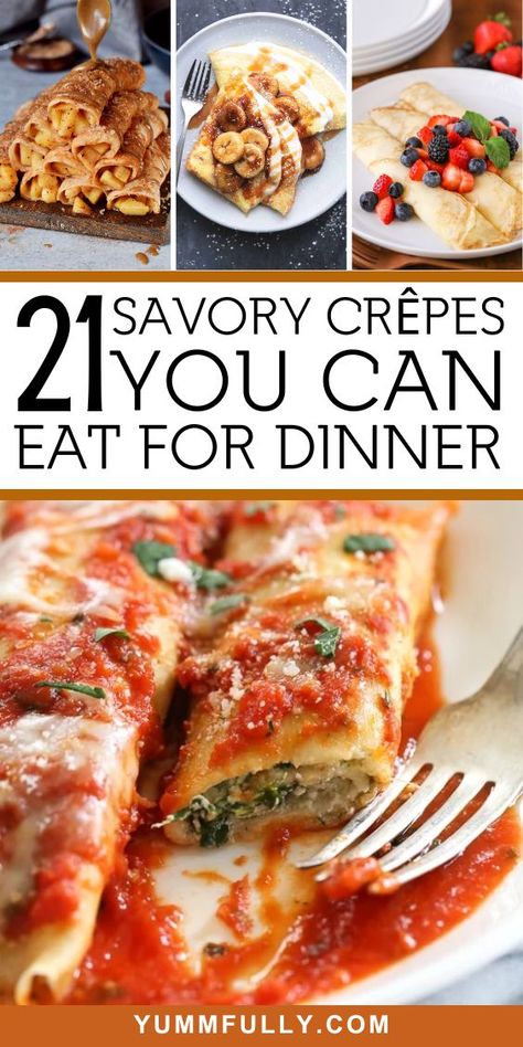 21 Savory Crêpes You Can Eat for Dinner - Yummy and fully Savory Chicken Crepes, Crepes Savory, Crepes Sweet, Savory Crepes Filling, Crepes Recipe Breakfast, Dinner Crepes, Crepe Recipe Savory, Gourmet Entrees, Best Crepe Recipe