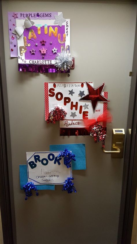 Cheer door signs. Cheer Competition Hotel Door Signs, Cheer Dorm Door Decorations, Dance Competition Hotel Door Signs, Cheer Door Decorations Hotel, Cheer Camp Door Decorations, Uca Cheer Camp, Nca Cheer, Uca Cheer, Dorm Signs