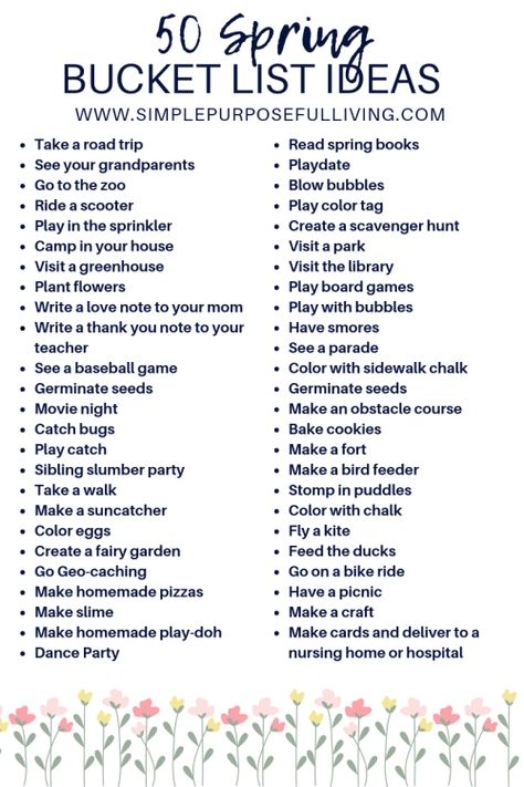 Simple Spring Activities for Kids | Simple Purposeful Living Spring Dates, Spring Kids Activities, Monthly Ideas, Spring Activities For Kids, Spring Bucket List, Purposeful Living, Spring Books, Spring Kids, Spring Fun