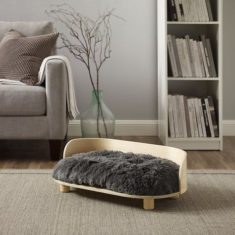 Get the purr-fect mix of function and style with the Sam's Pets Kuai Bent Wood Faux Fur Cat Bed! This unique cat bed features a round wooden frame and plush, high-pile cushion that helps block out sound for a more peaceful snooze. The contemporary design and neutral color palette effortlessly compliments your home décor. Plus, the removable bedding is made from durable, machine-washable materials for long-lasting use. Unique Cat Bed, Dog Couch Bed, Dog Bed Modern, Plush Bedding, Modern Cat Furniture, Dog Couch, Pet Couches, Elongated Oval, Red Bedding