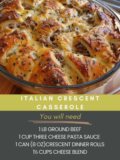 Home Made Recipes Crescent Casserole, Crescent Roll Recipes Dinner, Crescent Roll Casserole, Italian Feast, Cheese Sauce For Pasta, Crescent Recipes, Baked Dinner, Crescent Roll Recipes, Crescent Dough