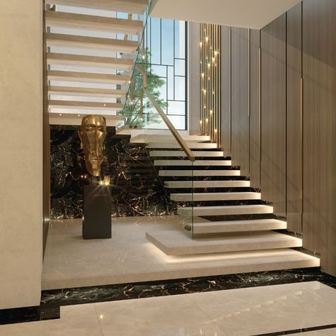 Modern Contemporary Stairs Wall Design Modern, Stair Railing Ideas, Luxury Stairs, تحت الدرج, Stairs Railing, Staircase Interior Design, Luxury Staircase, Modern Stair Railing, Stair Ideas